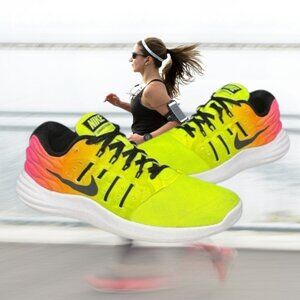 Nike Lunarstelos Neon Yellow Pink Orange #844740-999 Women's Running Shoes 8.5